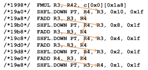 Figure 5: SASS for a single shuffle reductions