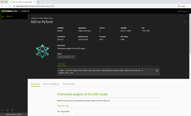 The SSD for PyTorch on the NGC catalog page has all the steps to help you get started.