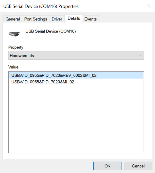 USB Serial Device (COM 16) Properties