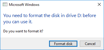 Micosoft Windows dialog - format disk